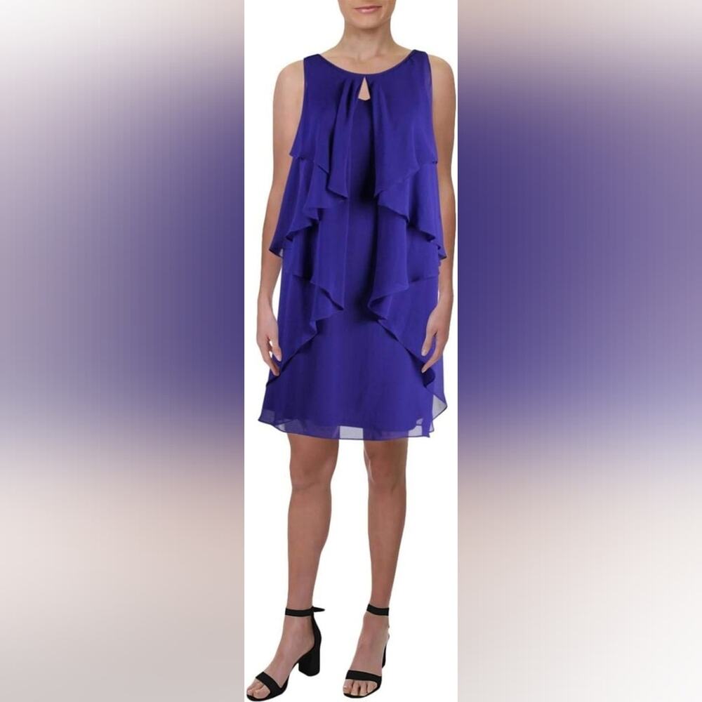 Lauren Ralph Lauren Tiered Chiffon Georgette Shift Dress Blue Size 6